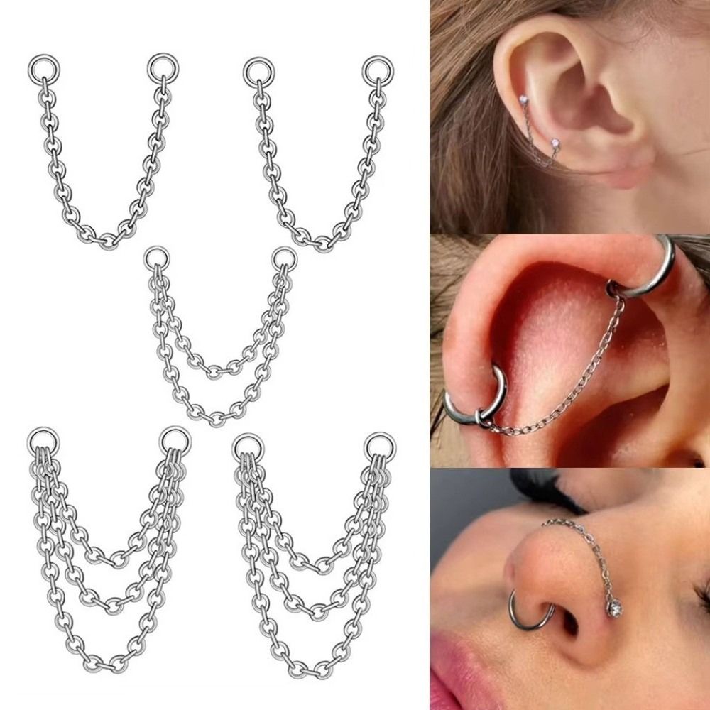 Body Jewelry Labret - Titanium Nose Chain Three Layer Chain