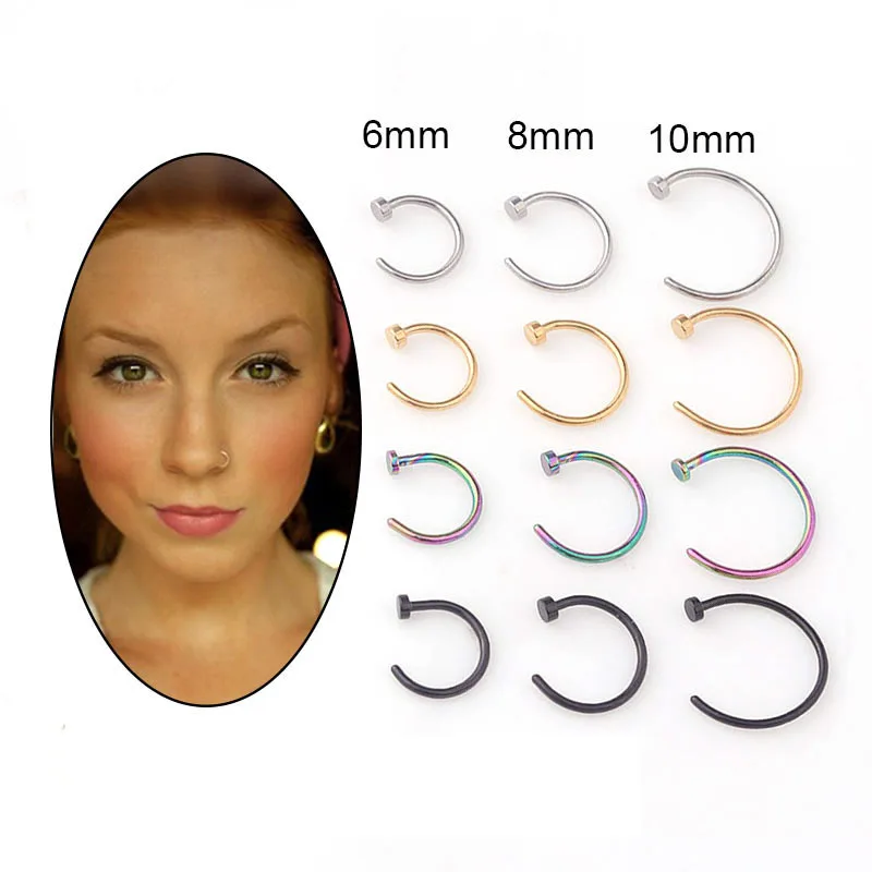 Body Jewelry Hypoallergenic - 5pcs/lot 20G Nose Ring Hoop, 6mm/8mm/10mm