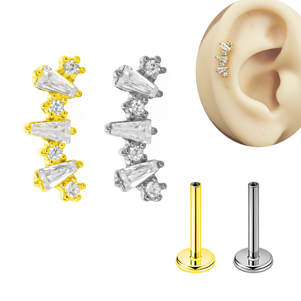 Body Jewelry Labret - Internal Threaded Cubic Zirconia Labret 100%316L
