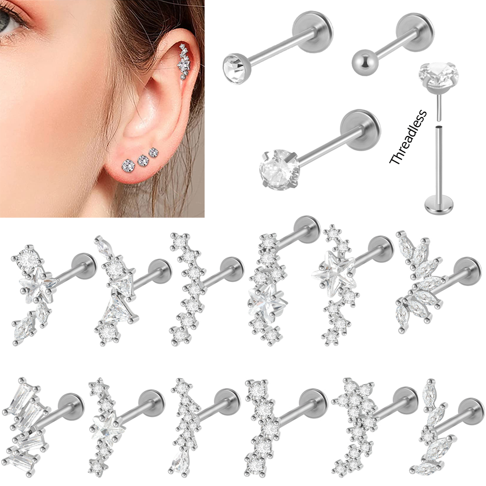 Body Jewelry Labret - 1PC Surgical Steel Zircon Labret Threadless