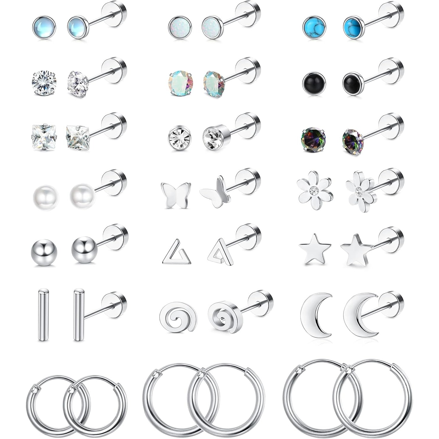 Body Jewelry Hypoallergenic - FASACCO 1 Pair Surgical Steel Flat