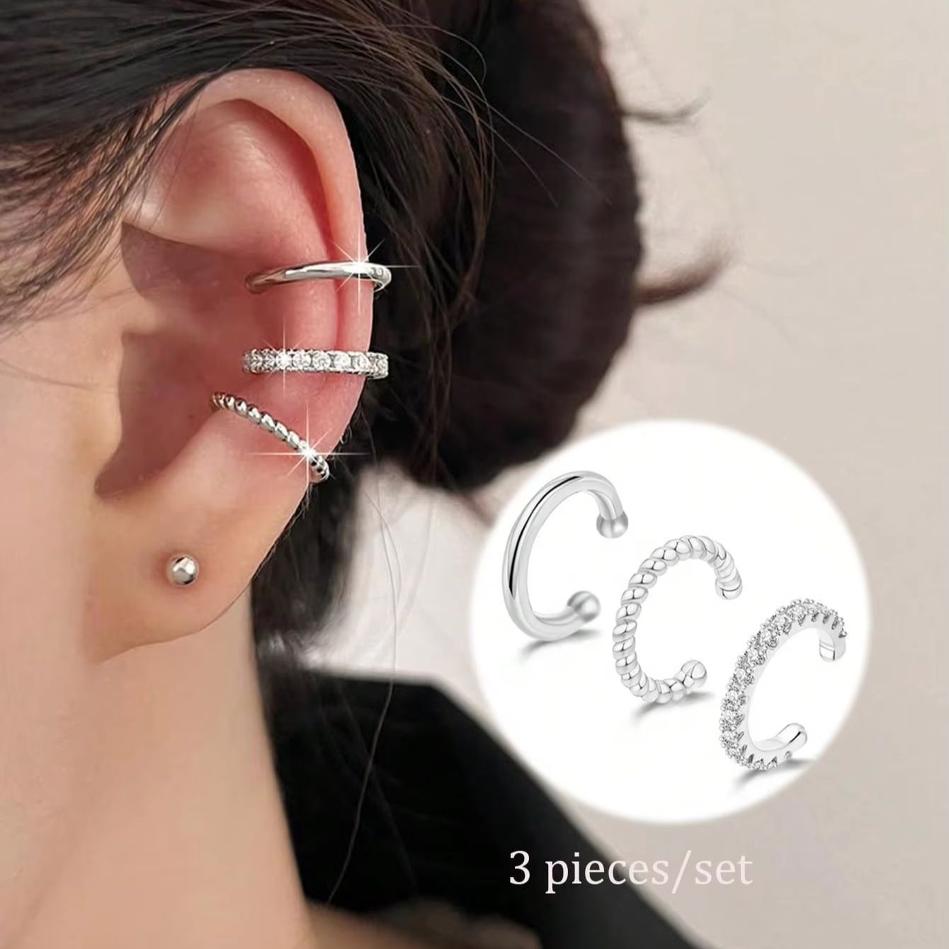 3 Pcs Ear Cuff Earrings for Wo - огляд і ціна Body Jewelry Hypoallergenic