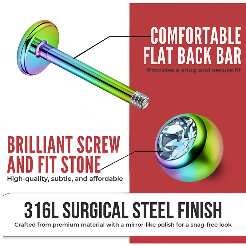 16G Surgical Steel Ball Top CZ - огляд і ціна Body Jewelry Labret