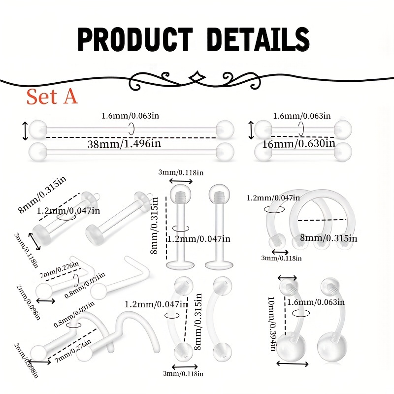 36pcs Piercing Kit Retainers P - огляд і ціна Body Jewelry Industrial
