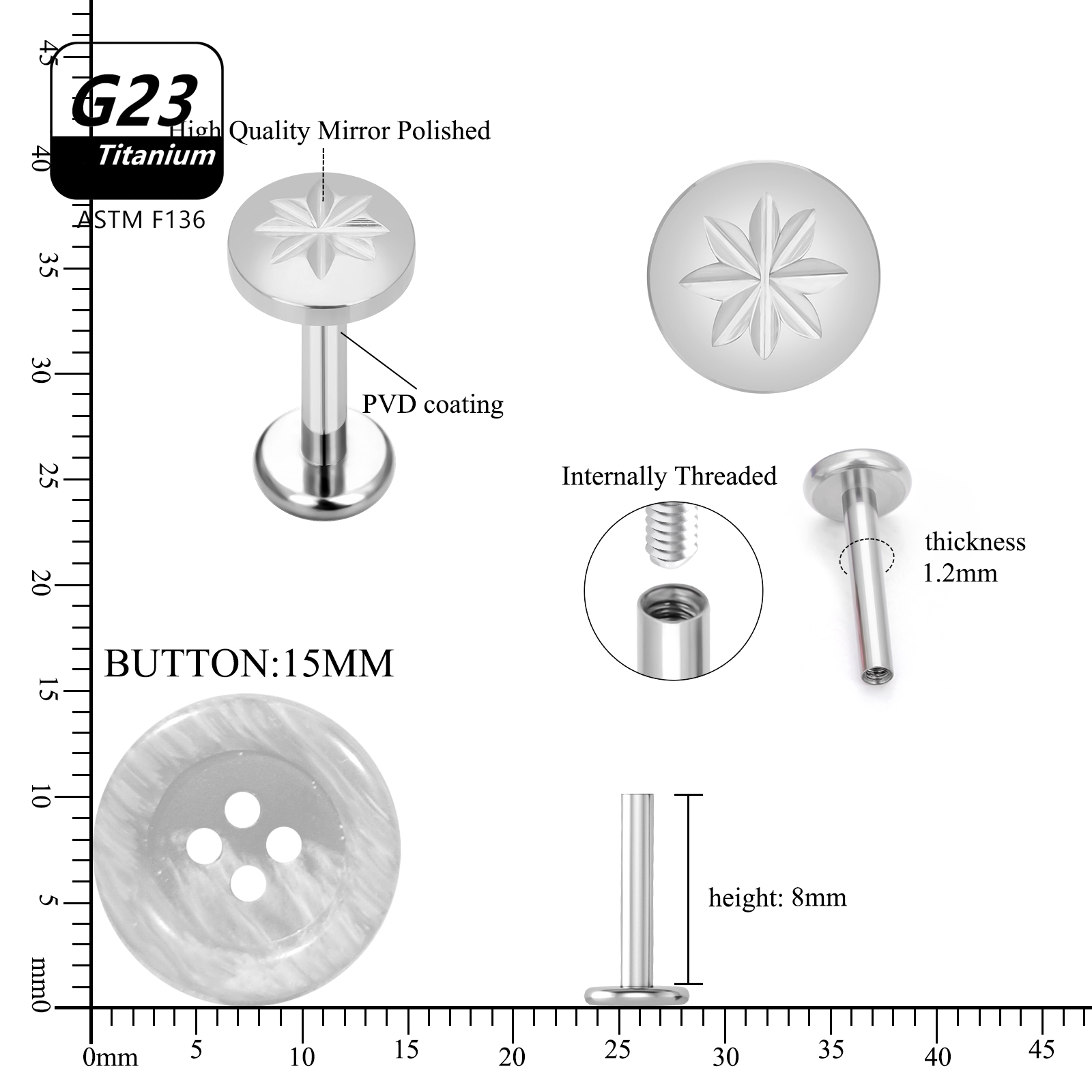 10PCS 16G G23 Titanium Stud Sk - огляд і ціна Body Jewelry Labret